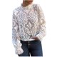 thumbnail image 1 of Blusa de encaje con cuello levantado de manga larga transparente sexy de color sólido para mujer Fridja  hkj505, 1 of 9