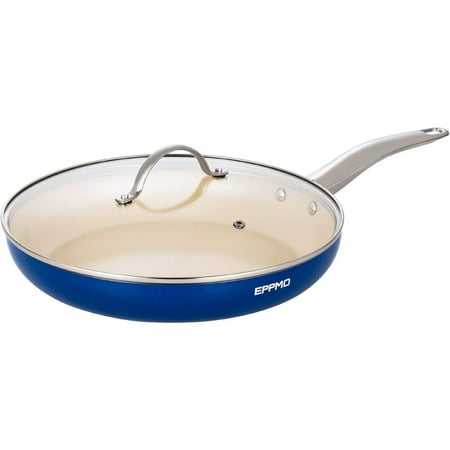 

Contemporary Home Living 20 Sapphire Blue Ceramic Nonstick Frying Pan with Lid