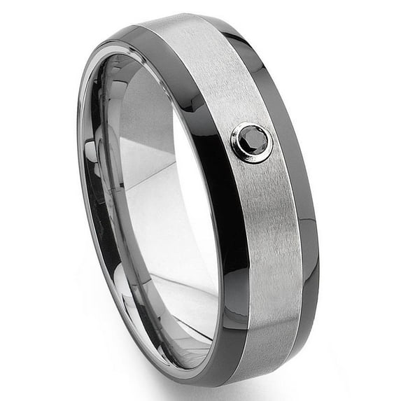 Titanium Kay Tungsten Carbide Solitaire Black Diamond Two Tone Comfort Fit Mens Wedding Band Ring Sz 11.5