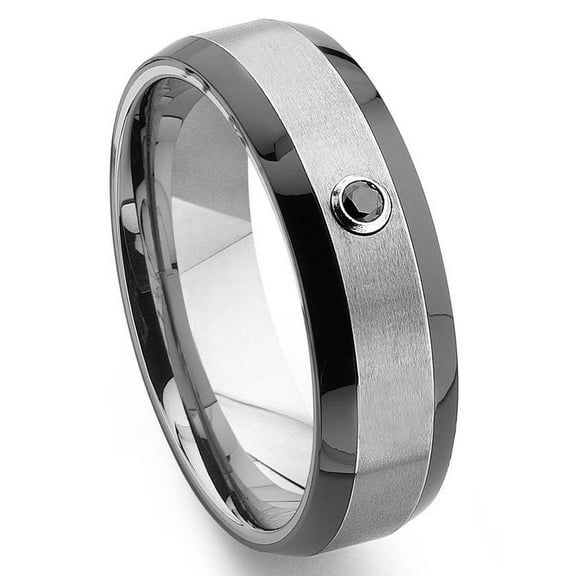 Titanium Kay Tungsten Carbide Solitaire Black Diamond Two Tone Comfort Fit Mens Wedding Band Ring Sz 10.0