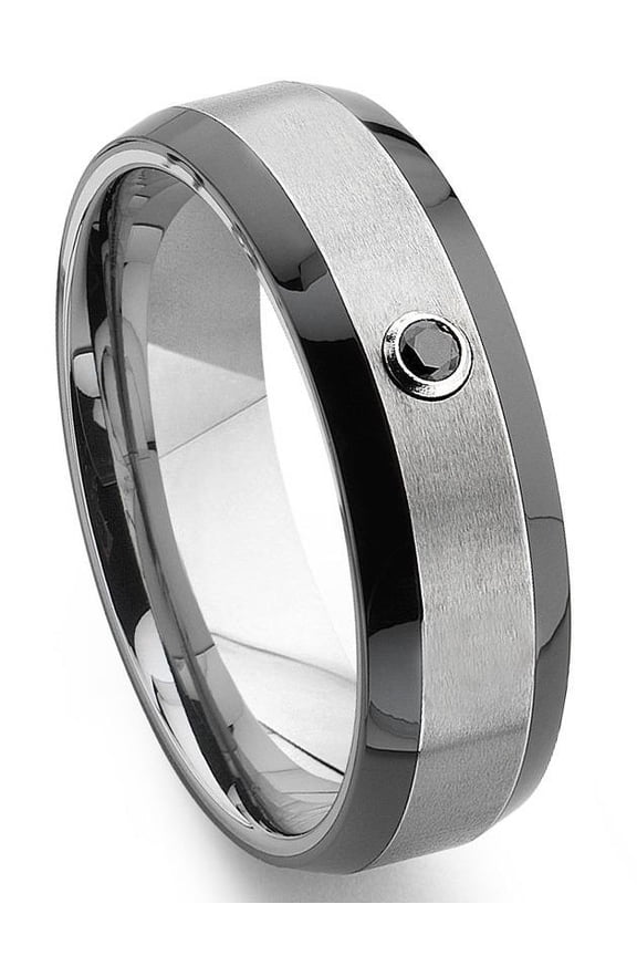 Tungsten Carbide Solitaire Black Diamond Two Tone Comfort Fit Mens Wedding Band Ring Sz 11.0