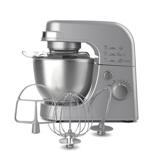 Hamilton Beach 4 Quart Stand Mixer for Kitchen, 7 Speeds, Tilt-Head, Dough Hook, Whisk & Flat Beater, Silver