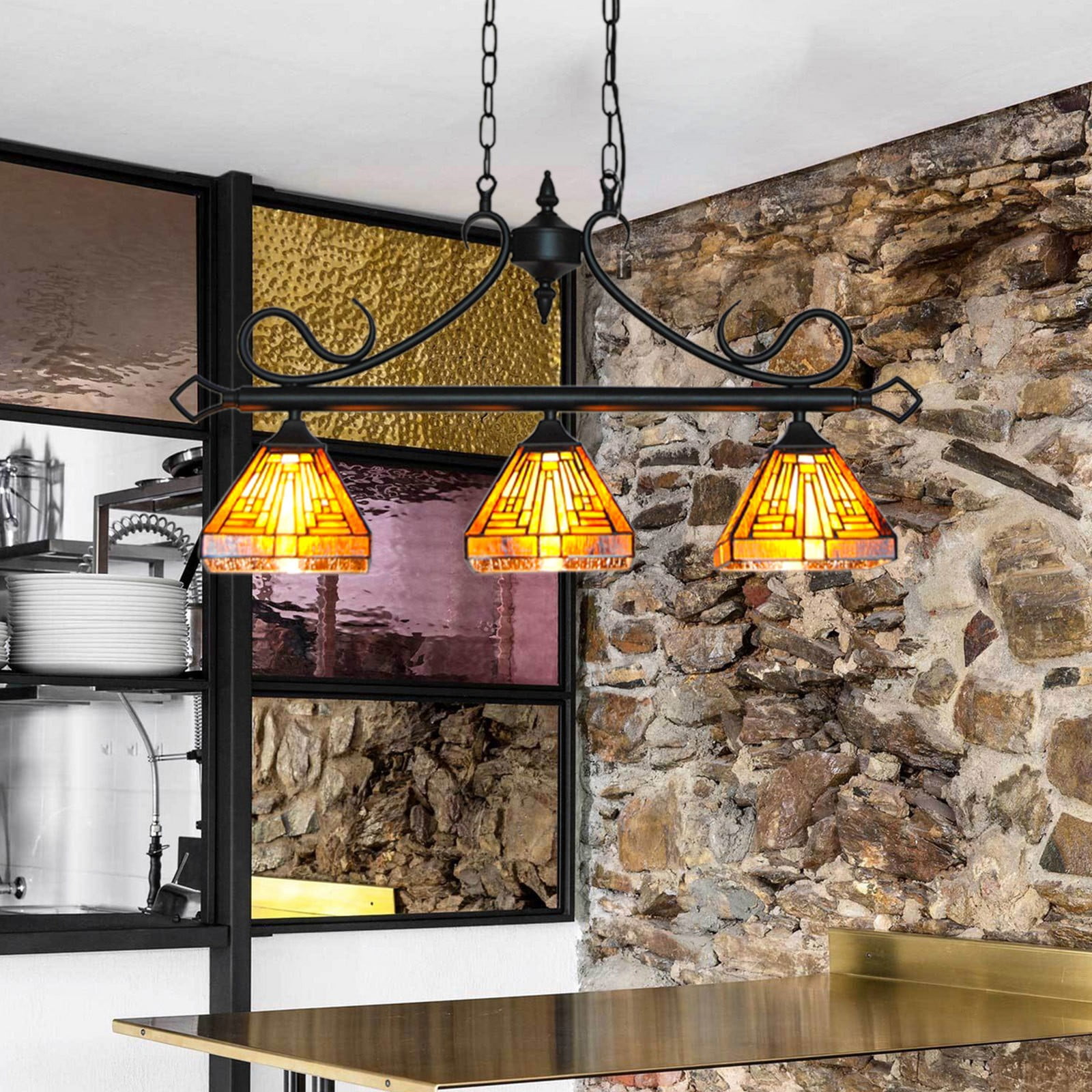 Miumaeov 3-light Vintage Hanging Lamp Tiffany Stained Glass Chandelier Ceiling Pendant Light Fixture