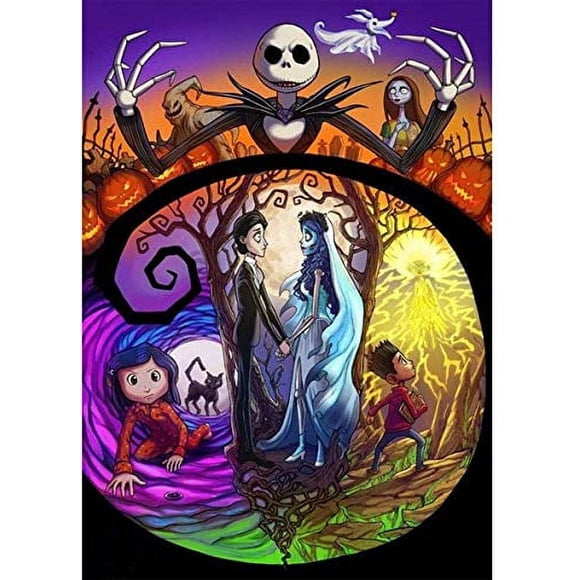 Pintura de Diamantes DIY Jack y Sally de Halloween de 12x16 Pulgadas