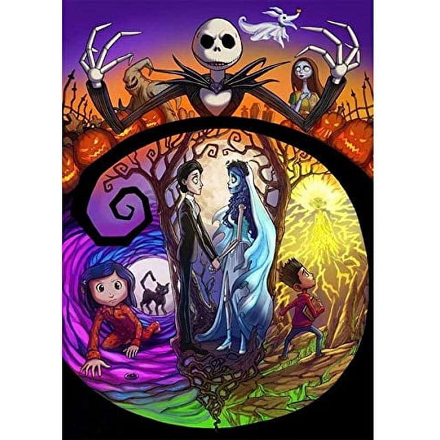 Pintura de Diamantes DIY Jack y Sally de Halloween de 12x16 Pulgadas