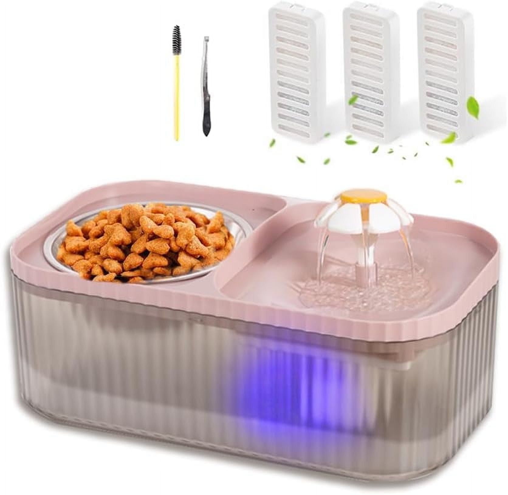 Cat Water Fountain and Stainless Steel Food Bowl, 100oz/3L Super Quiet Automatic Pet Water Dispenser with Smart Pump and 3 Replacement Filters for Cats and Small Dogs, Green