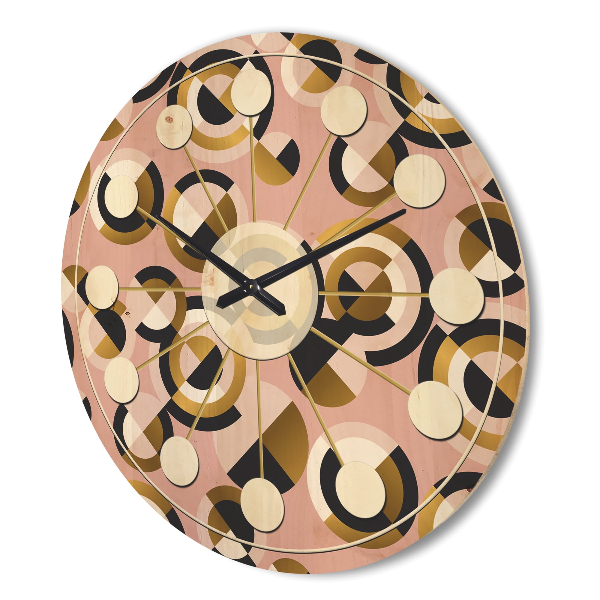 Designart 'Circular Geometric Shapes Retro pattern II' Mid-Century Modern Wood Wall Clock
