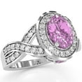 thumbnail image 2 of Three Stone Lab-Created Pink Sapphire Diamond Peekaboo Halo Engagement Ring In 14k White Gold, 2 of 6