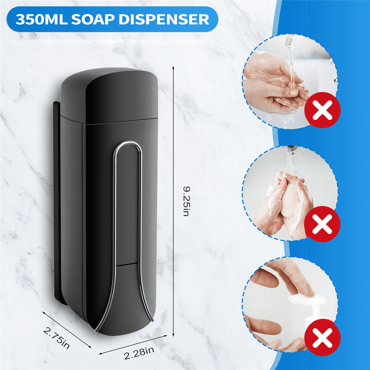 4Pcs Wall Mounted Bathroom Plastic Liquid Soap Dispenser 350Ml Shower Gel Detergent Shampoo Bottle for Kitchen Hotel