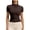 Brown women high neck tunic top a1, variant on SSZMDLB Women High Neck Short Sleeve Zip Up Tunic Tops Summer Casual Workout Tee Shirt Fashion Solid Basic Tshirt Yoga Clothes, Brown XL