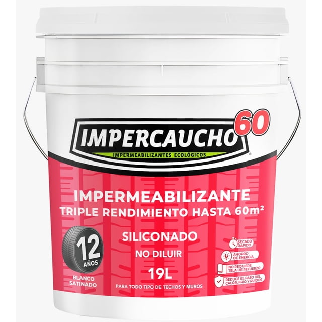 Impermeabilizante Impercaucho Siliconado y Mejorado 60m2 a dos manos 12A Blanco 19L