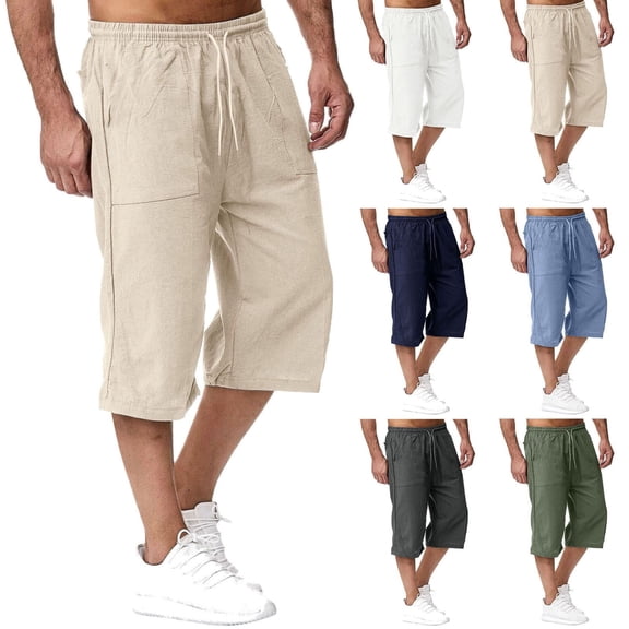 LILIYA Men's Capri Shorts Casual Baggy Knee Length 3/4 Pants Summer Elastic Waist Lightweight Beach Pants Drawstring Lounge Shorts with Pockets 2026