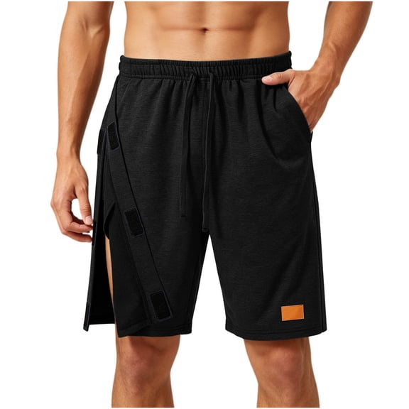 Tear Away Shorts for Men Snap On Athletic Cotton Shorts Elastic Waist Drawstring Casual Short Pants Solid Loose Sport Short Bottoms with pockets Gym Training Daily Vacation
