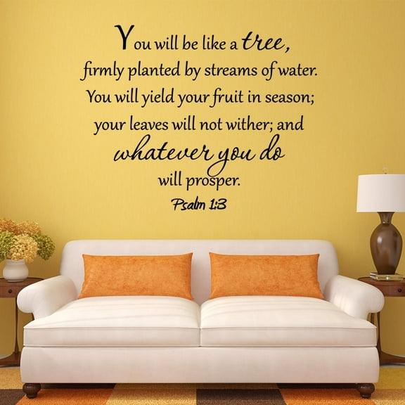 VWAQ You Will Be Like a Tree Firmly Planted by Streams of Water Psalm 1:3 Bible Scripture Matte Black Vinyl Wall Decal Quote (18"H x 22"W)