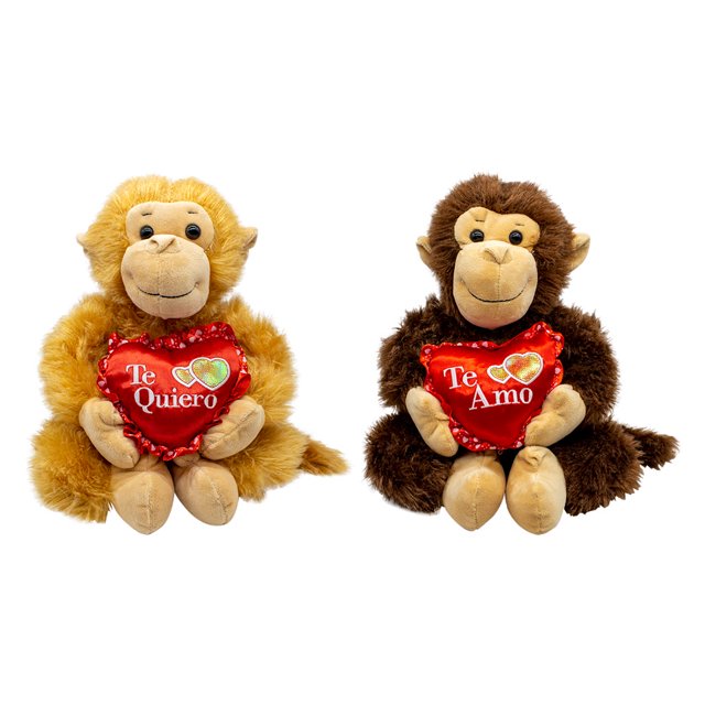 Peluche Changos Enamorados Paquete 2 Pz Importadora La Merced Tela Suave Hipoalergénica Mayoreo