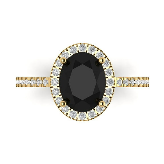 Solitaire with Accents Engagement Ring for Women - 2.27ct Natural Onyx in 14K Yellow Gold Promise Ring