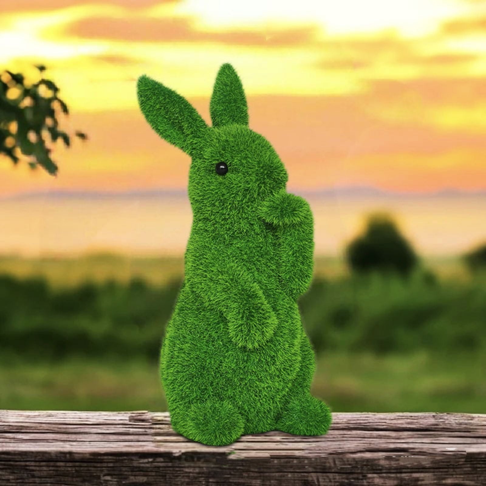 Green Resin Rabbit Statue, Easter Bunny Garden Ornament and Spring Home Decor for Lawn, Patio, or Tabletop