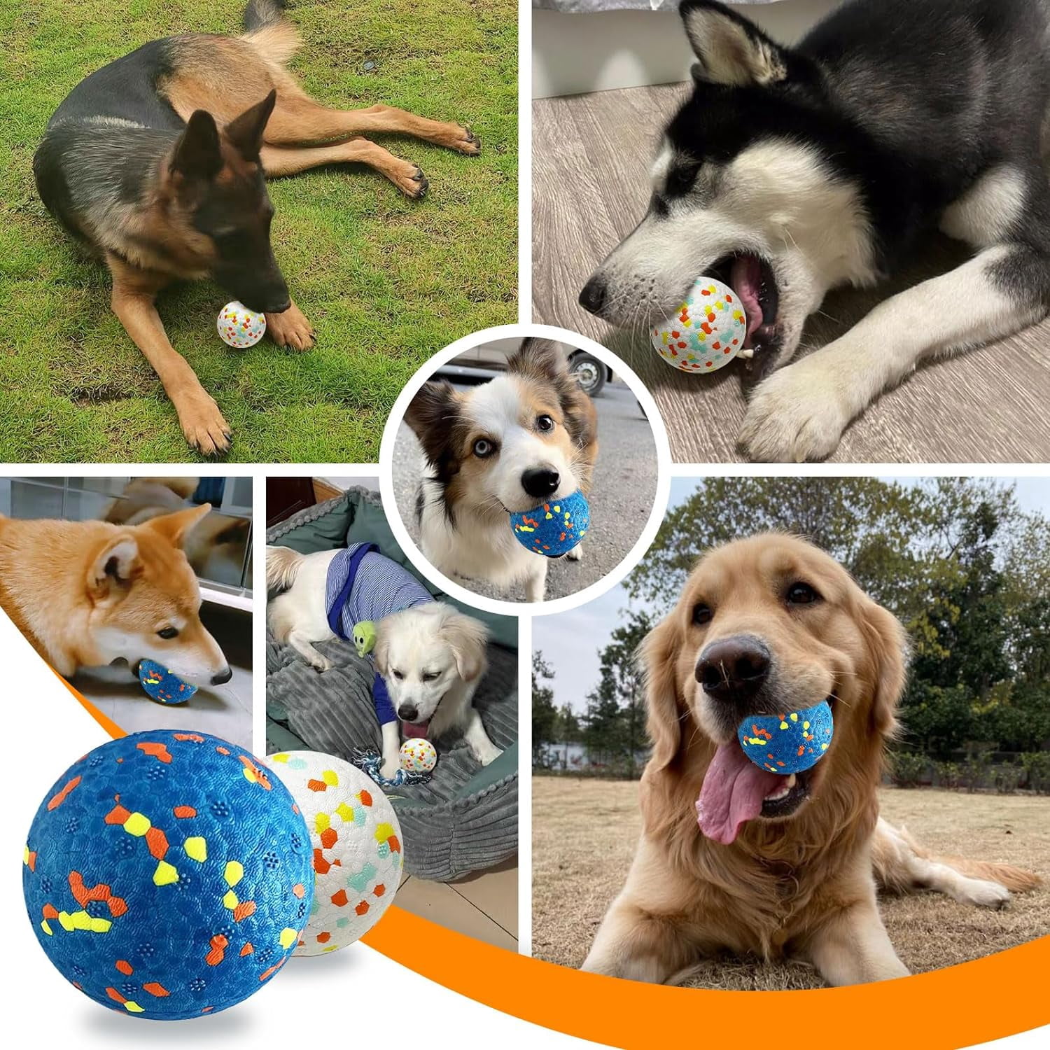 General 2 Pack Dog Balls Toys for Aggressive Chewers Indestructible Tennis Balls for Medium Large Dogs Water Toy Chew Ball Tough Durable Big Dog Toys Bouncing Ball for Dogs to Fetch, Blue+White
