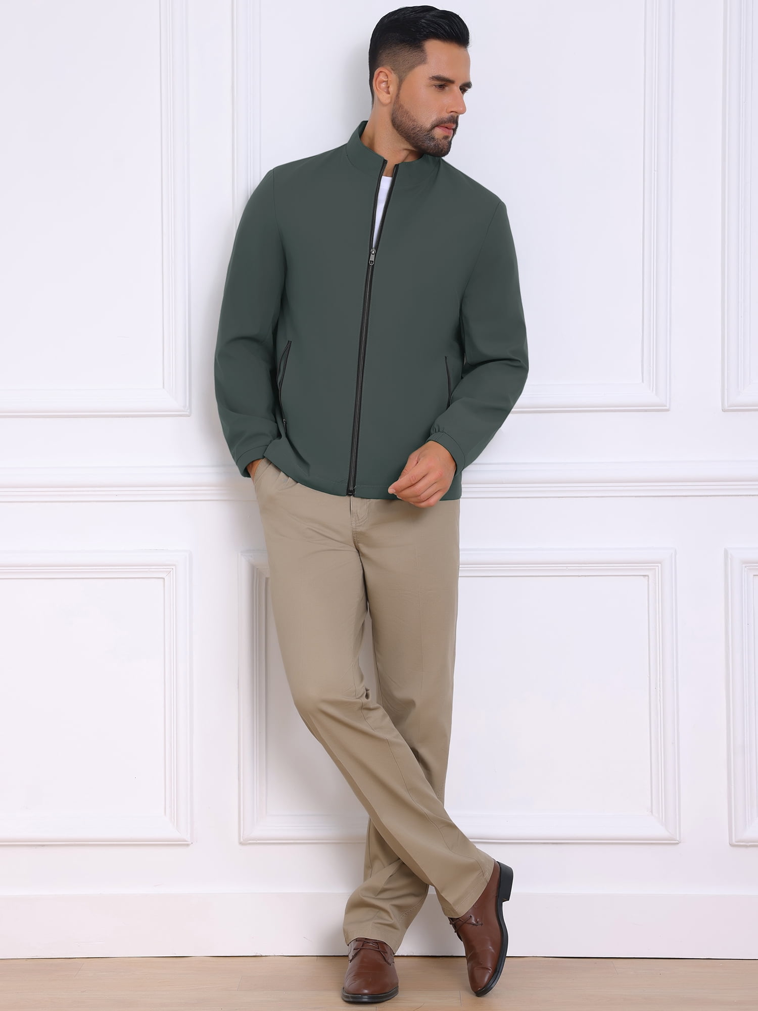 DARING DIVA Lightweight Stand Collar Full Zip Up Golf Bomber Jacket S Dark Green