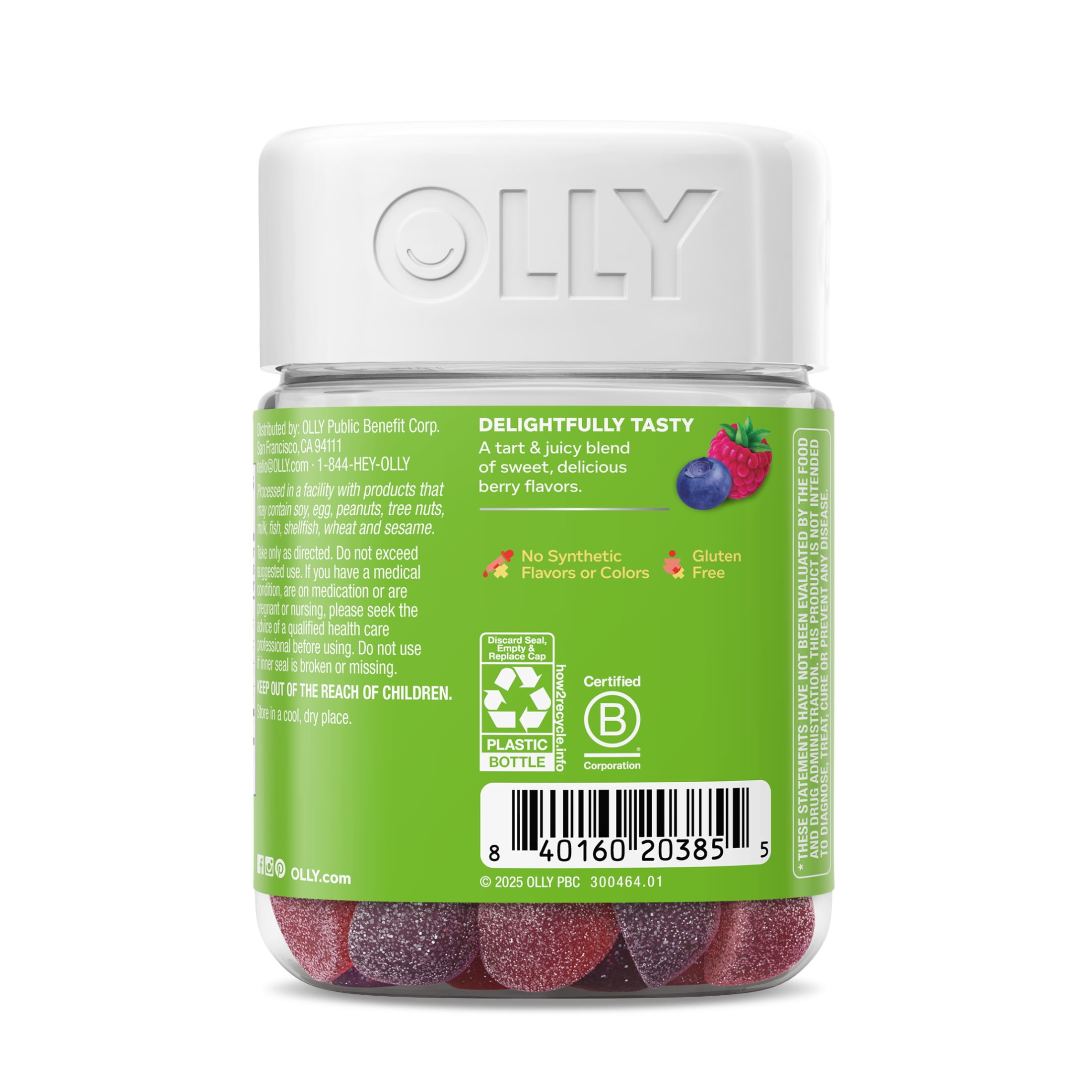 OLLY Kids Friendly Fiber Gummy Supplement, 3g Prebiotic Fiber FOS, Berry Flavored, 50Count