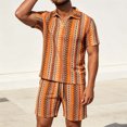 thumbnail image 5 of QSAWXQZ Men's Vintage Jacquard 2PC Outfits Set Lapel V Neck Short Sleeves Shirt Elastic Waist Shorts with Pockets Athletic Outfit for Summer XL, 5 of 9