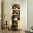 thumbnail image 2 of Modern Arched Bookshelf with 3-Tier Open Shelving & 2-Door Storage Cabinet, Space-Saving Wooden Display Unit for Bedroom, Living Room, Home Office, Oak Finish, Easy Assembly, 2 of 9