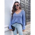 thumbnail image 3 of Fall Sweaters Round Neck Crochet Hollow Out Cute Winter Pullover Sweaters for Women Trendy  M, 3 of 8