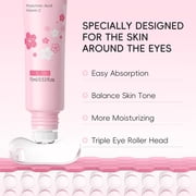 2-in-1 Sakura Eye Serum and Eye Roller, Eye Massager Roller Lifting, Eye Cream for Nourishing Relieve Eye Bags, Dark Circles, and Puffiness, Fine Lines, Under Eye Treatment Cream