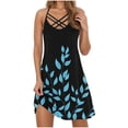 thumbnail image 2 of Womens Summer Dresses Casual Women's Summer Fashion Printed Sleeveless Suspenders Pullover Ladies Dress Light Blue M, 2 of 5