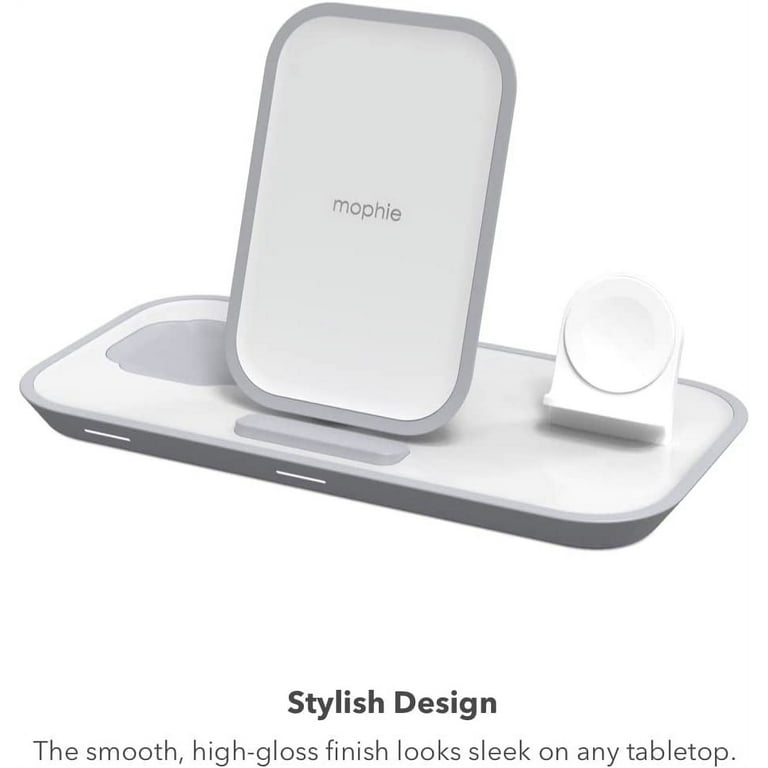 mophie 3-in-1 Magsafe Wireless Charging Stand for Apple iPhone,  AirPods/AirPods Pro & Watch, 15W Super-Fast Charging, Stylish Gloss Finish  - White