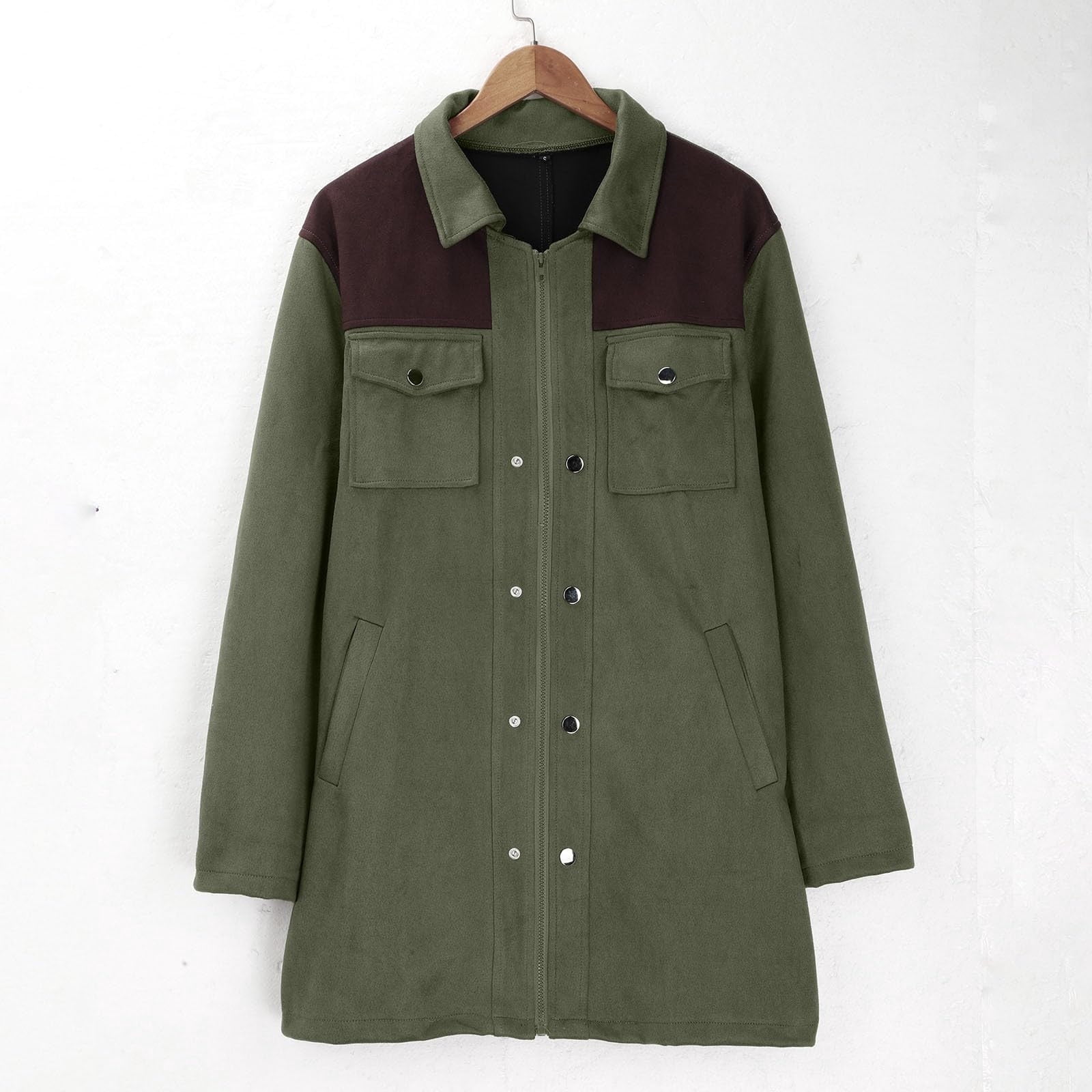 DUMUIELD Western Jackets for Men Vintage Cowboy Suede Jacket Plush Collar Trench Coats Faux Leather Zip Up Casual Winter Tops Army Green,S