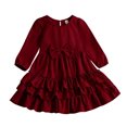 thumbnail image 5 of vigerkar Toddler Girl Dress Ruffle Ribbed Knit Long Sleeve Dresses A-Line Swing Fall Winter Bowknot Casual Cake Dress (Red, 7-8 Years), 5 of 6