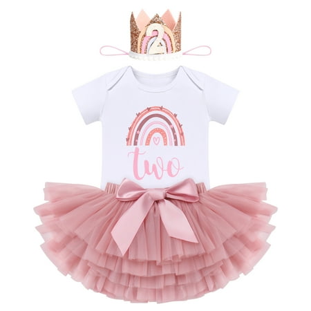 

IMEKIS Baby Boho Rainbow Second 2nd Birthday Outfit Toddler Girl Cake Smash Romper Tutu Skirt with Diaper Covers Headband Photoshoot Hippie Bohemian Themed Party Supplies 2T Dusty Pink Two