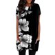 thumbnail image 1 of Gibobby Blusa de Trabajo de Manga Corta Mujeres Verano Casual Cuello Redondo Manga Corta Bolsillo Colorido Flor Estampado Largo Top(Negro,G), 1 of 4