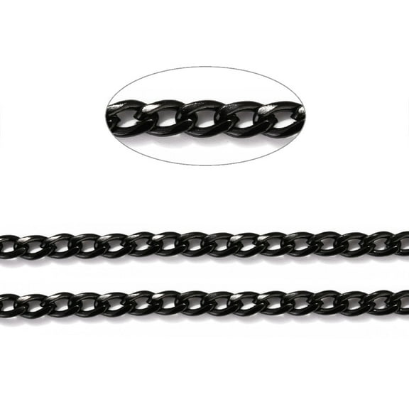 1roll 304 Stainless Steel Cuban Link Chains Curb Chains Twisted Chains Unwelded with Spool Faceted Electrophoresis Black 5.5x3.8x1mm about 32.8 Feet(10m)/roll