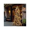 thumbnail image 3 of 7.5ft pre - lit slim pencil artificial holiday tree con 400 LED lights, blanca snowy branch tips y pine cone accents, complete con metal base para home, oficina party decor, 3 of 10