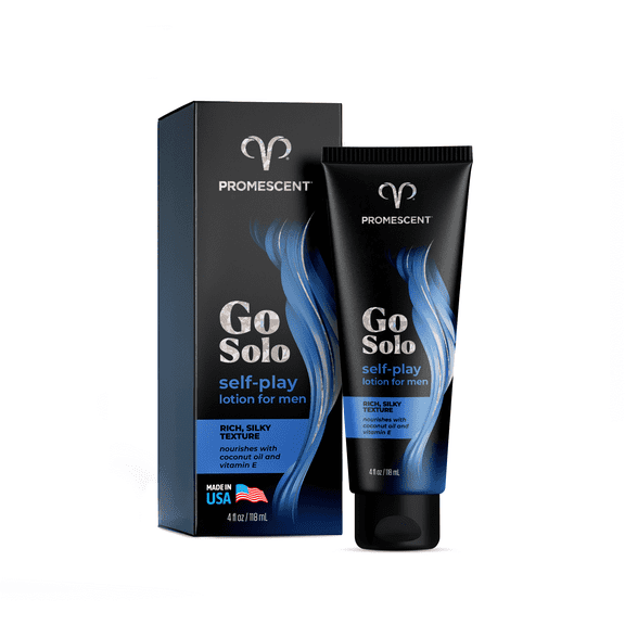 Promescent Go Solo Stroker Lotion for Men, Natural Unscented Moisturizing Ingredients with Coconut Oil and Sweet Almond Oil, Creamy Natural Texture, Fast-Absorbing, Made in The USA, 4 fl oz