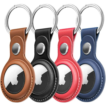 Air Tag Holder Leather for Apple AirTags Tracker, 4 Pack Protective AirTag Case Air Tag Keychain Loop Case with Key Ring for AirTag, Airtag Accessories for Dog, Keys