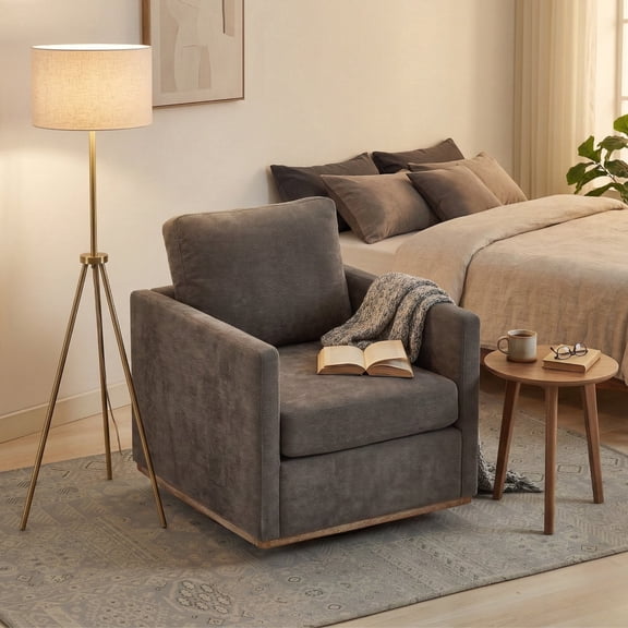 GOMYHOME Chenille Swivel Accent Chair, Square Deep Seating Living Room Chair, Charcoal, 30.7"