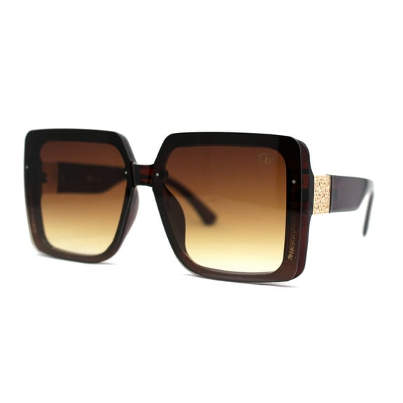 Womens Rimless Mod Luxe Rhinestone Metal Engrave Butterfly Designer Sunglasses All Brown