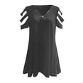 thumbnail image 2 of Sakmal Black Spring Tops for Women 2024 Short Sleeve V-Neck Leopard Print Quarter Zip Plunging Neckline Tunic Plus Size Ladies Shirts, 2 of 4