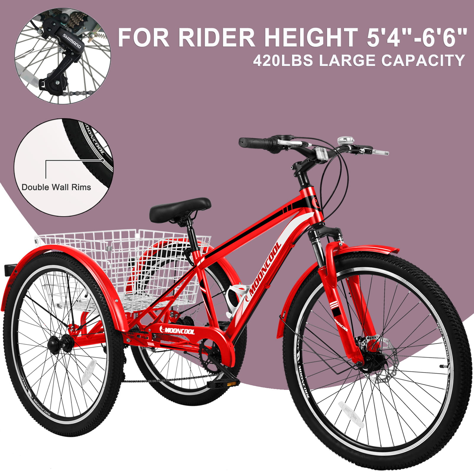 Beleefd fusie Informeer Lilypelle Adult Tricycle, 7 Speed Three Wheel Bike, 24 Inch Mountain  Tricycles with Shopping Basket - Walmart.com
