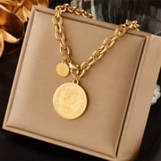 SKQIT Minimalist Retro Portrait Coin Necklace for Women, Stainless Steel hypoallergenic & Fade-Resistant, Unique Design