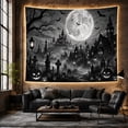 thumbnail image 6 of Halloween Full Moon Over Gothic Castle Graveyard, Eerie Spooky Dark Academia for Horror Fans, Gothic Home Decor Halloween Gift Tapestry Wall Hanging for Living Room, Bedroom and Dorm, 6 of 7