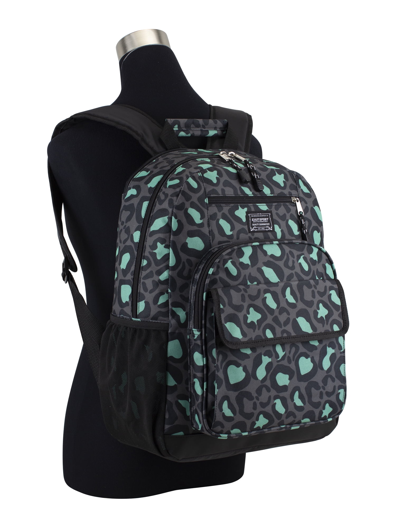 Eastsport Unisex Everyday Tech Backpack, Black Mint Leopard