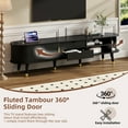 thumbnail image 6 of Wooden Oval Fluted TV Stand with Charging Station for TV up to 80", Mid-Century Media Console with Sliding Tambour Door, Farmhouse TV Cabinet with Golden Handle for Living Room, 6 of 10