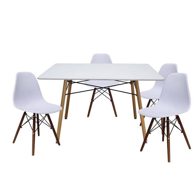 Set Comedor Mundo In Oslo Melamina 120cm Blanco 4 Sillas Blanco Nogal Minimalista