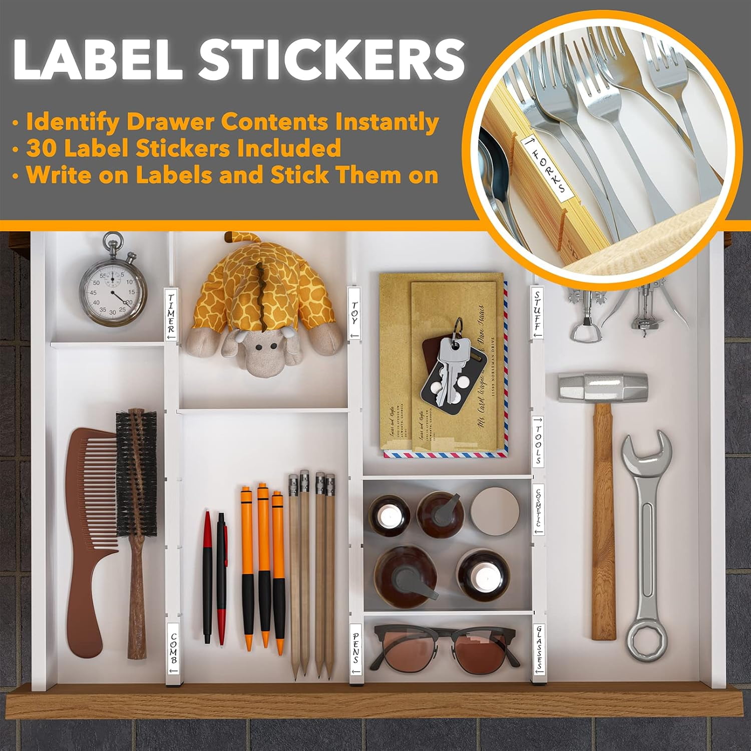 SpaceAid Bamboo Kitchen Organizer Drawer Dividers, Expandable(17-22 in), 17"L x 0.6"W x 2.6"H, White