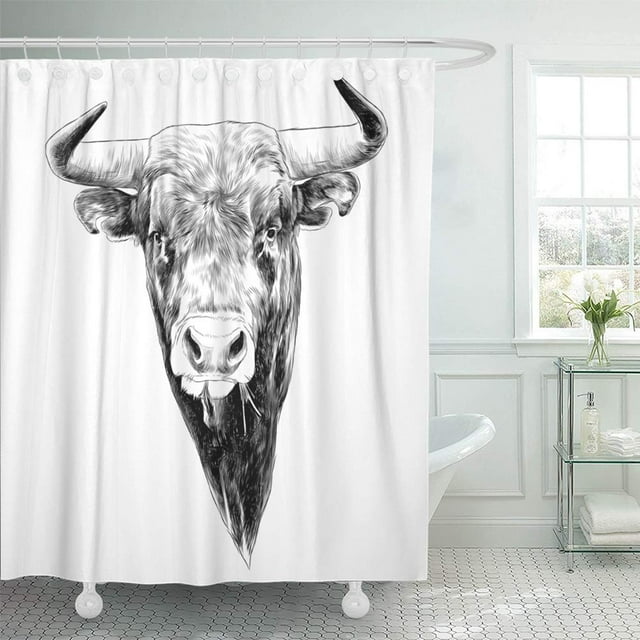 Cortina de Ducha ABPHQTO Gráficos Dibujo Toro Negro Blanco 150x180 cm