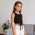 thumbnail image 6 of CPNG Children's Girls' Irregular Cut Vest Summer New Soft Thin Sleeveless Round Neck Solid Color Stylish Belly Tied Crop Tank Top, 6 of 8